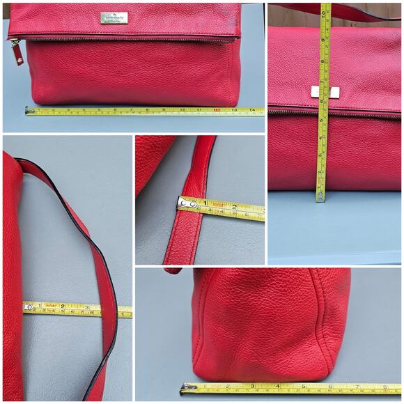 Foldover Flap Bag Kate Spade Highland Place Maria Purse Red Pebbled Leather Gold - Picture 13 of 13